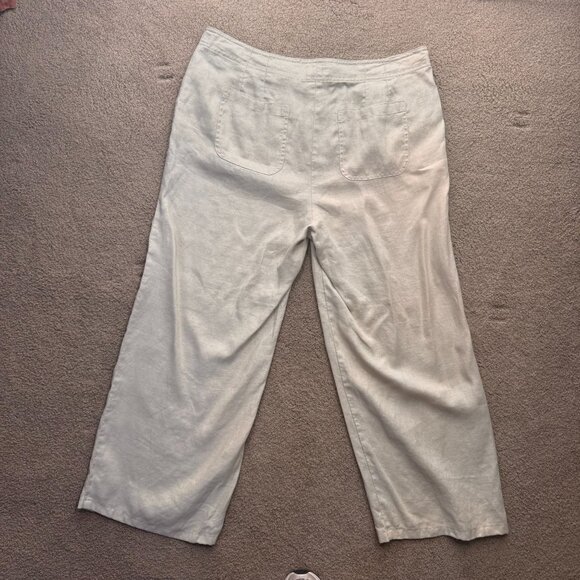 Chicos Linen Pants Womens L Beige Wide Leg Button Pull On Old Money Preppy Coast - Picture 7 of 7
